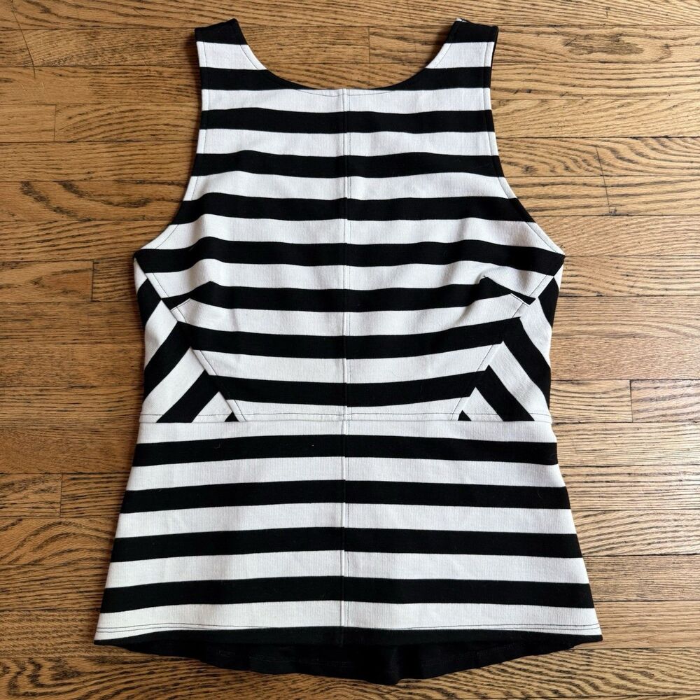 Sanctuary Peplum Knit Tank Top Women’s Medium Black White Striped Office Career